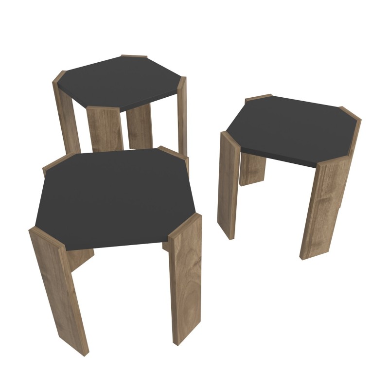 Τραπέζι Σαλονιού - Lori - Χρώμα  Ανθρακί & Καρυδί - 44.5x44.5x41εκ