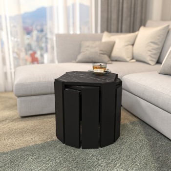 Τραπέζι Σαλονιού - Lori - Χρώμα Μαύρο με Εφέ Μαρμάρου - 44.5x44.5x41εκ