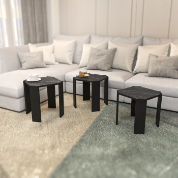 Τραπέζι Σαλονιού - Lori - Χρώμα Μαύρο με Εφέ Μαρμάρου - 44.5x44.5x41εκ