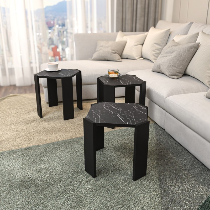 Τραπέζι Σαλονιού - Lori - Χρώμα Μαύρο με Εφέ Μαρμάρου - 44.5x44.5x41εκ