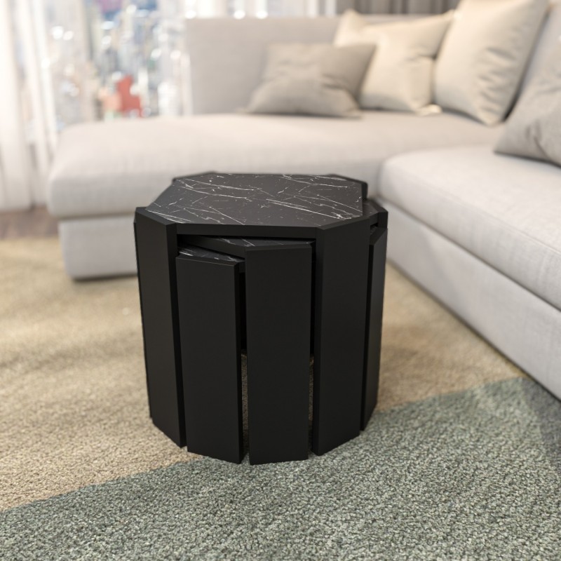 Τραπέζι Σαλονιού - Lori - Χρώμα Μαύρο με Εφέ Μαρμάρου - 44.5x44.5x41εκ