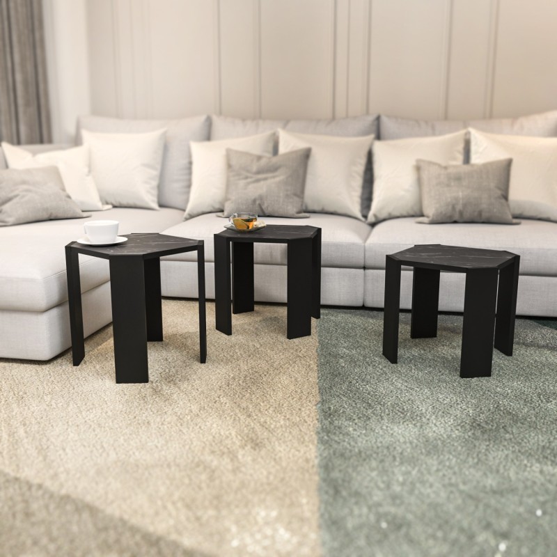 Τραπέζι Σαλονιού - Lori - Χρώμα Μαύρο με Εφέ Μαρμάρου - 44.5x44.5x41εκ