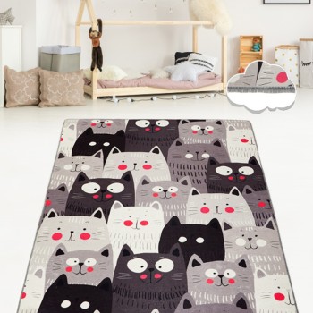Carpet (80 x 120) Cats Gray Djt Multicolor