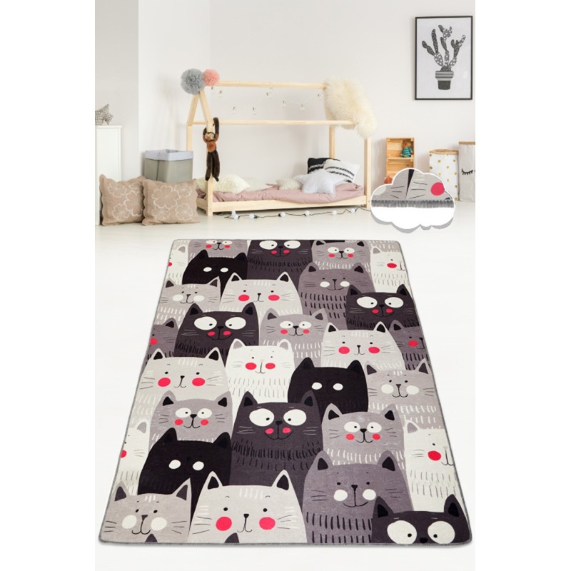 Carpet (80 x 120) Cats Gray Djt Multicolor
