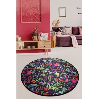 Carpet (140 cm) Pictura - Black Djt Çap 140 Multicolor