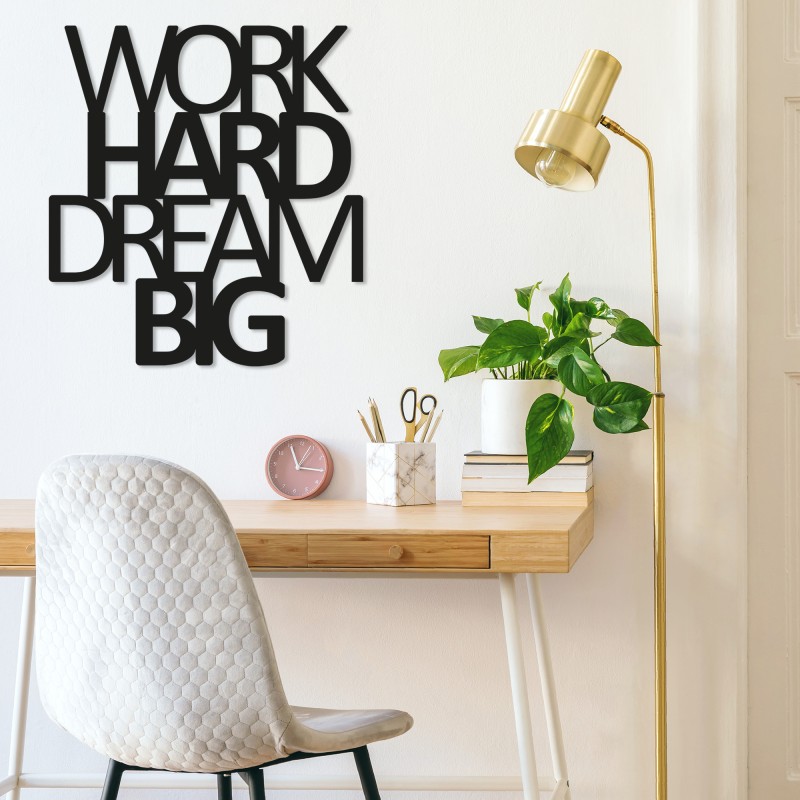 Decorative Metal Wall Accessory Work Hard Dream Big Black