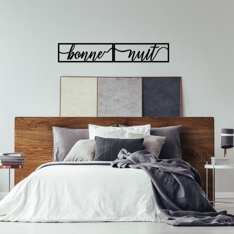 Wallxpert Decorative Metal Wall Accessory Bonne Nuit 1 - Black Black