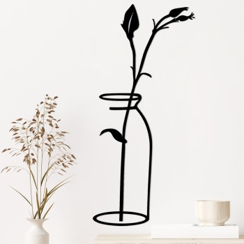 Decorative Metal Wall Accessory Flower In The Vase Black