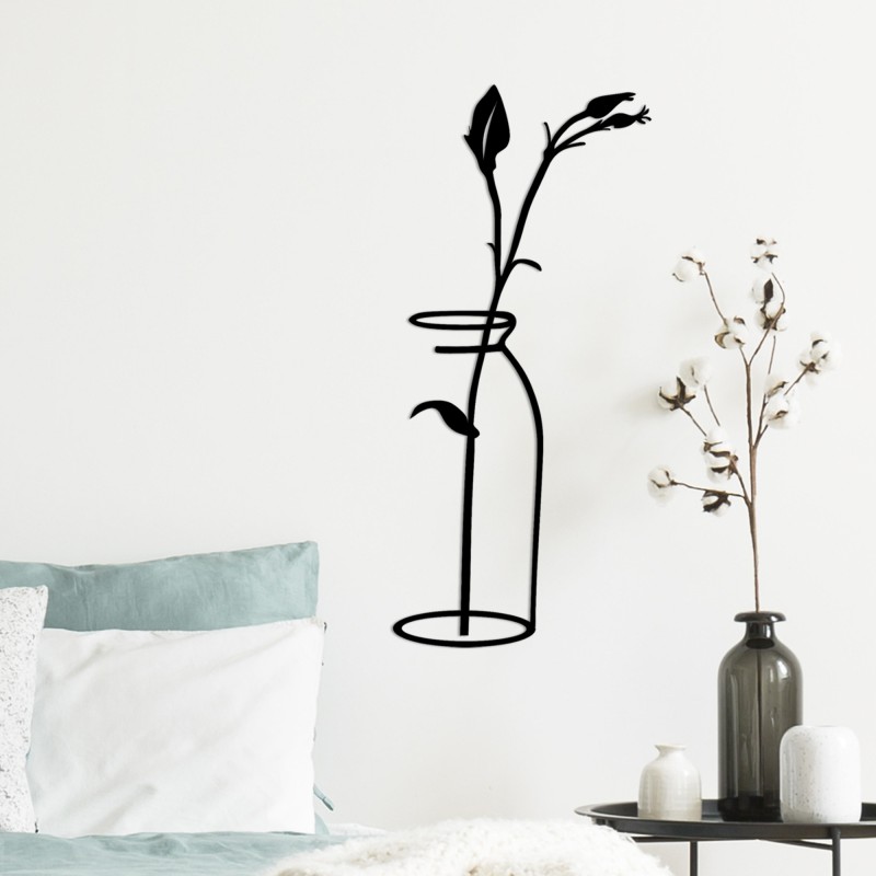 Decorative Metal Wall Accessory Flower In The Vase Black