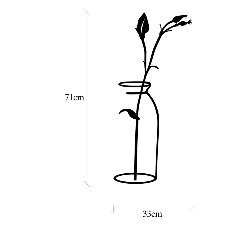 Decorative Metal Wall Accessory Flower In The Vase Black