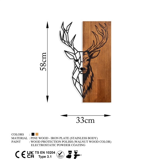 Wallxpert Decorative Wooden Wall Accessory Red Deer 1 Walnut
Black