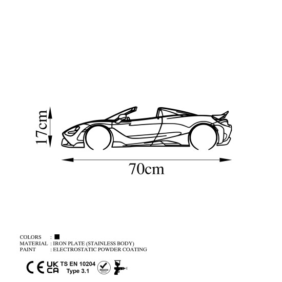 Wallxpert Decorative Metal Wall Accessory McLaren 720S Silhouette Black
