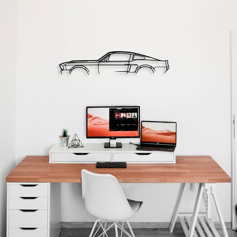 Wallxpert Decorative Metal Wall Accessory 1967 Ford Mustang Shelby GT500 Silhouette Black