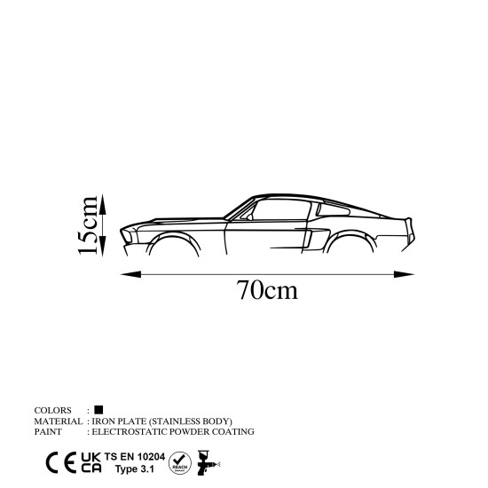 Decorative Metal Wall Accessory 1967 Ford Mustang Shelby GT500 Silhouette Black Wallxpert Decorative Metal Wall Accessory 1967 Ford Mustang Shelby GT500 Silhouette Black