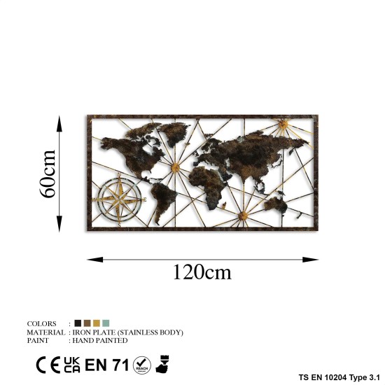 Decorative Metal Wall Accessory World Map Large - 1 Multicolor Wallxpert Decorative Metal Wall Accessory World Map Large - 1 Multicolor