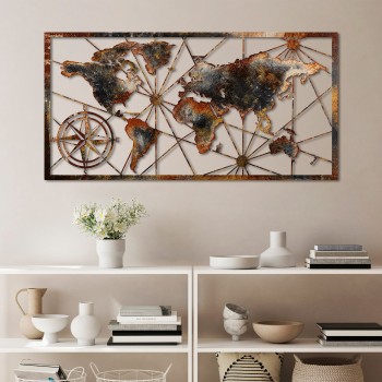 Decorative Metal Wall Accessory World Map Large - 3 Multicolor