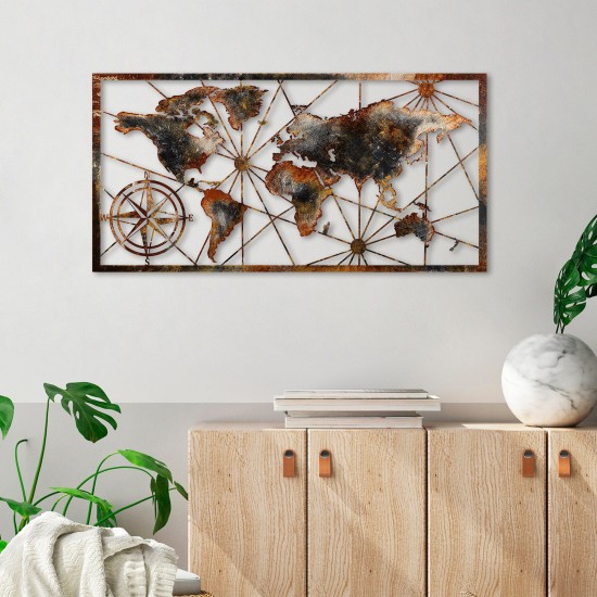 Decorative Metal Wall Accessory World Map Large - 3 Multicolor Wallxpert Decorative Metal Wall Accessory World Map Large - 3 Multicolor