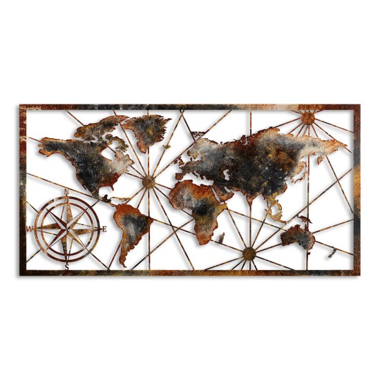 Decorative Metal Wall Accessory World Map Large - 3 Multicolor Wallxpert Decorative Metal Wall Accessory World Map Large - 3 Multicolor
