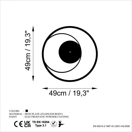 Decorative Metal Wall Clock Circle 15 Black