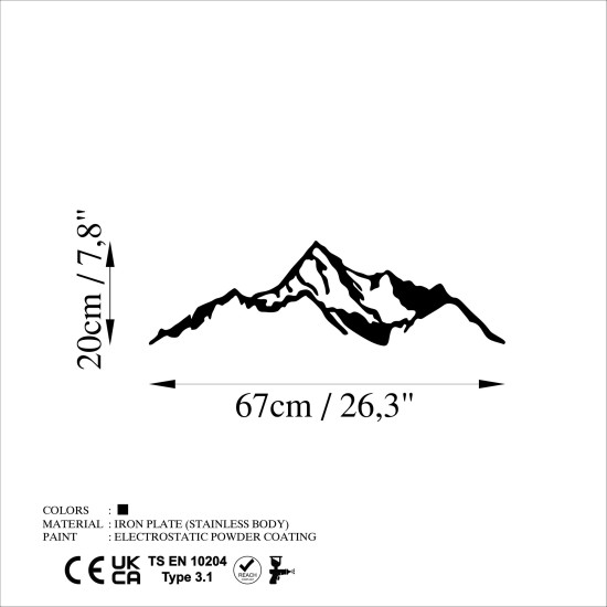 Wallxpert Decorative Metal Wall Accessory Mountain - 9 Black