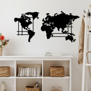 Decorative Metal Wall Accessory World Map - L Black