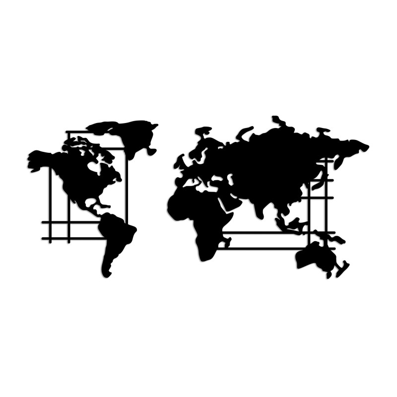 Decorative Metal Wall Accessory World Map - L Black