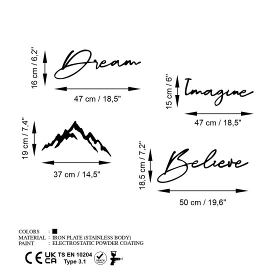 Decorative Metal Wall Accessory Dream Imagine Belive Black Wallxpert Decorative Metal Wall Accessory Dream Imagine Belive Black