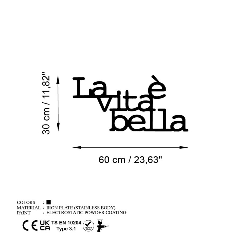 Wallxpert Decorative Metal Wall Accessory Vita E Bella 1 Black