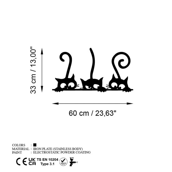 Wallxpert Decorative Metal Wall Accessory Cat 5 Black