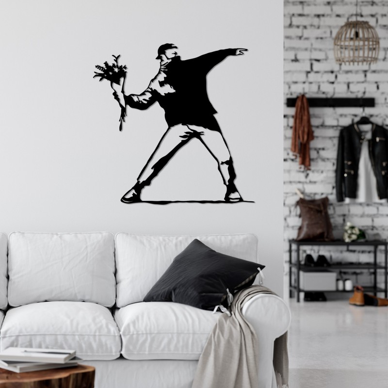 Wallxpert Decorative Metal Wall Accessory Banksy Metal 01 Black