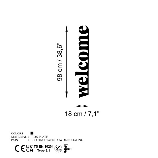 Wallxpert Decorative Metal Wall Accessory Welcome-5 Black