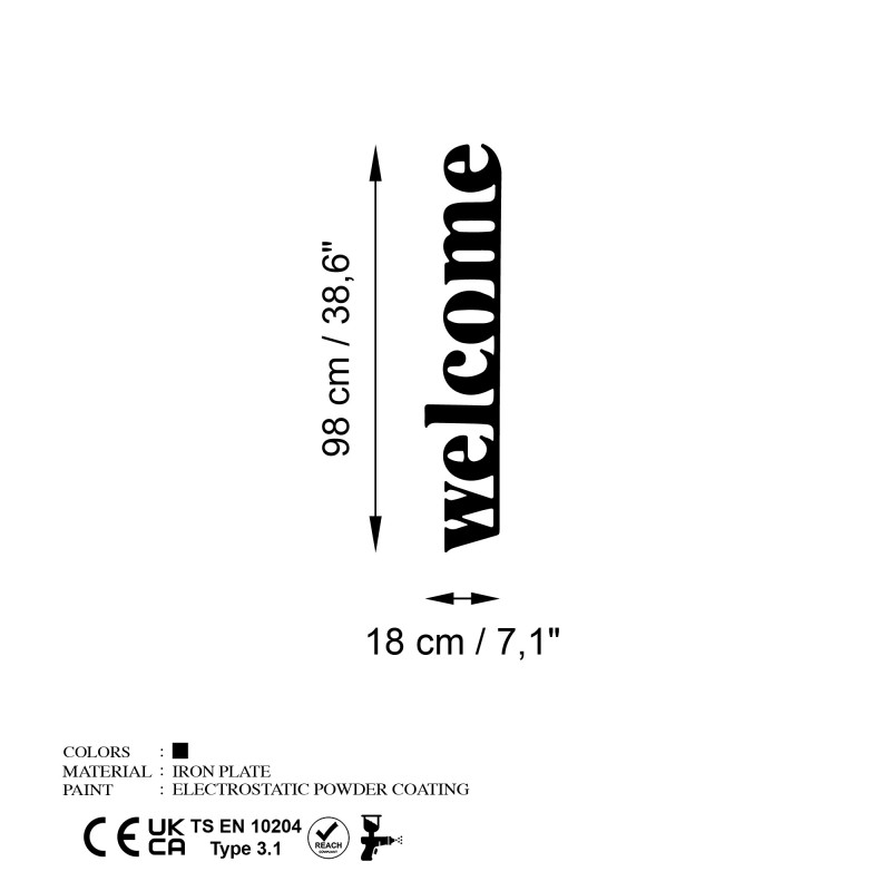 Wallxpert Decorative Metal Wall Accessory Welcome-5 Black