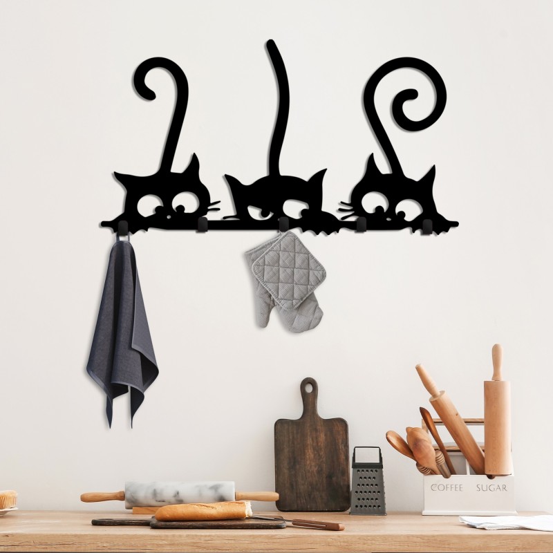 Metal Wall Hook Hidden Cats Black
