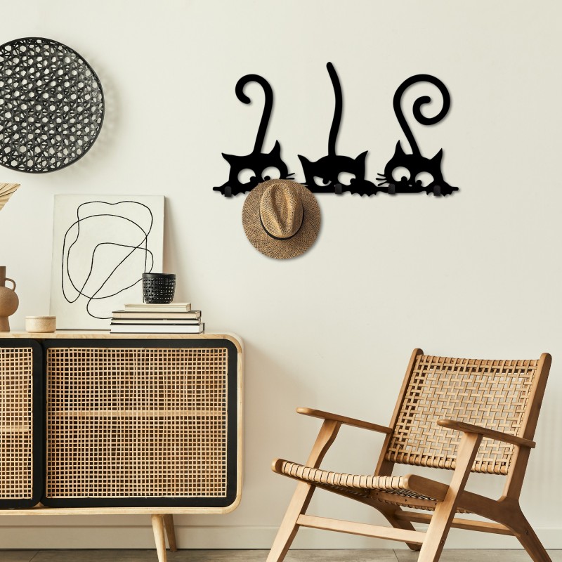 Metal Wall Hook Hidden Cats Black