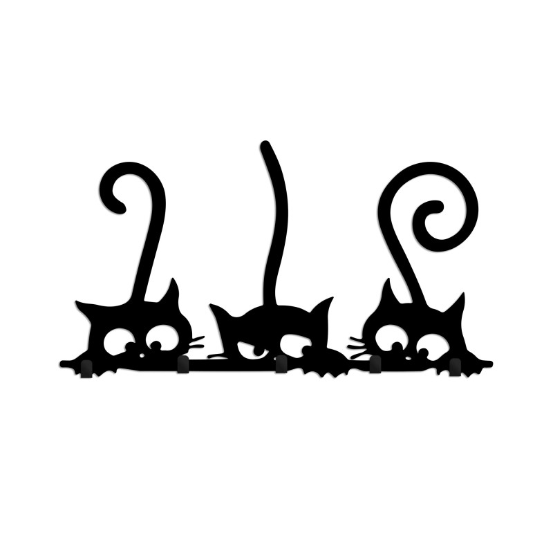 Metal Wall Hook Hidden Cats Black