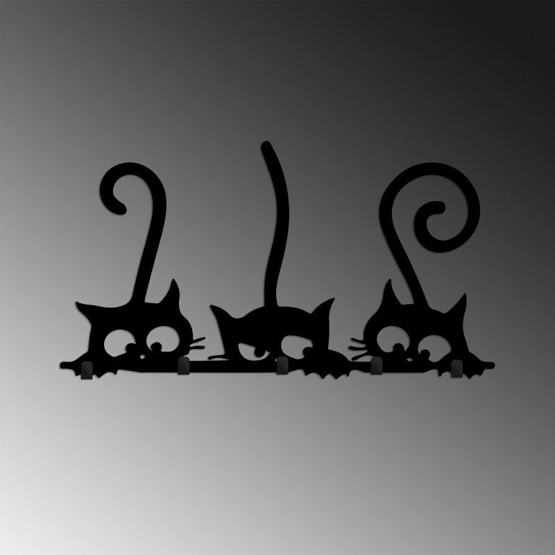 Metal Wall Hook Hidden Cats Black