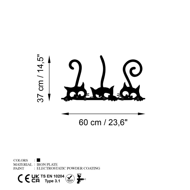 Metal Wall Hook Hidden Cats Black