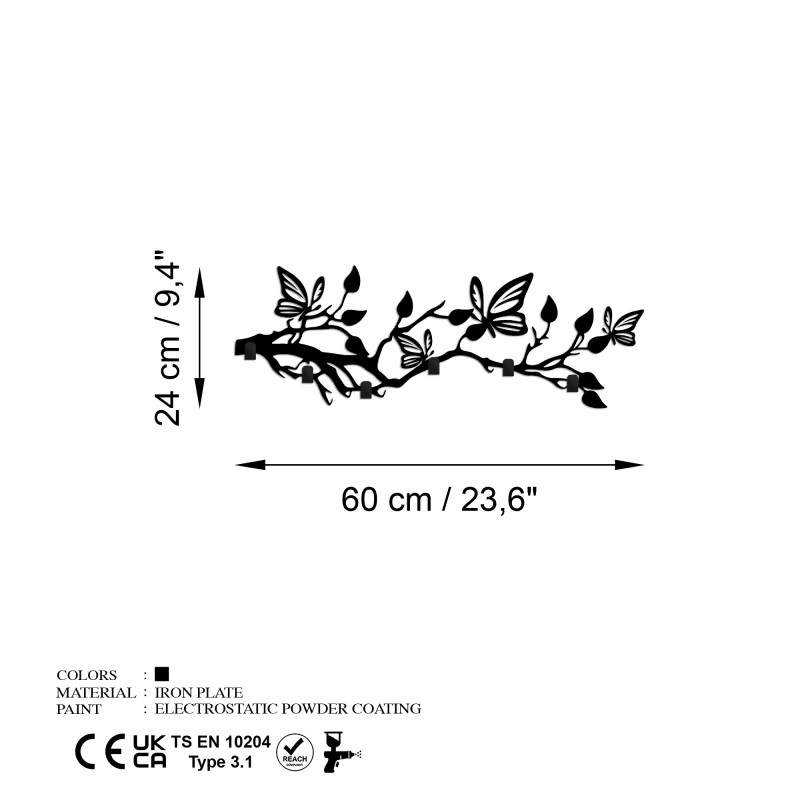 Wallxpert Metal Wall Hook Butterfly World Black