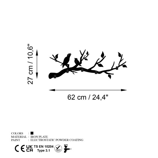 Metal Wall Hook Escaped Birds Black