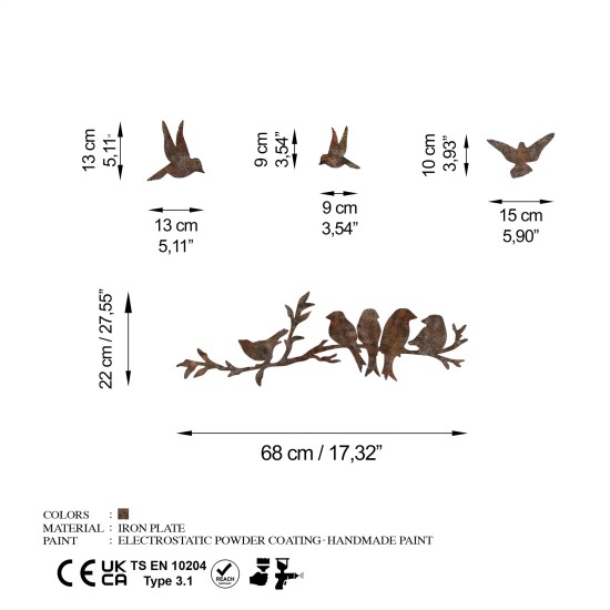 Wallxpert Decorative Metal Wall Accessory Rusty Birds 2 Antiquation
