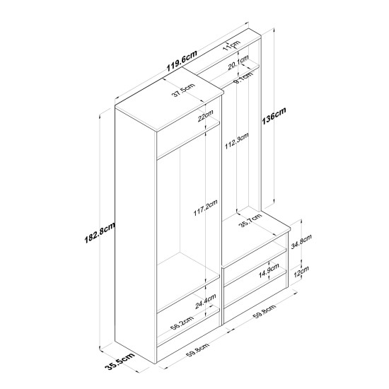 Hall Stand P6 - M5 - 2423 White
Walnut