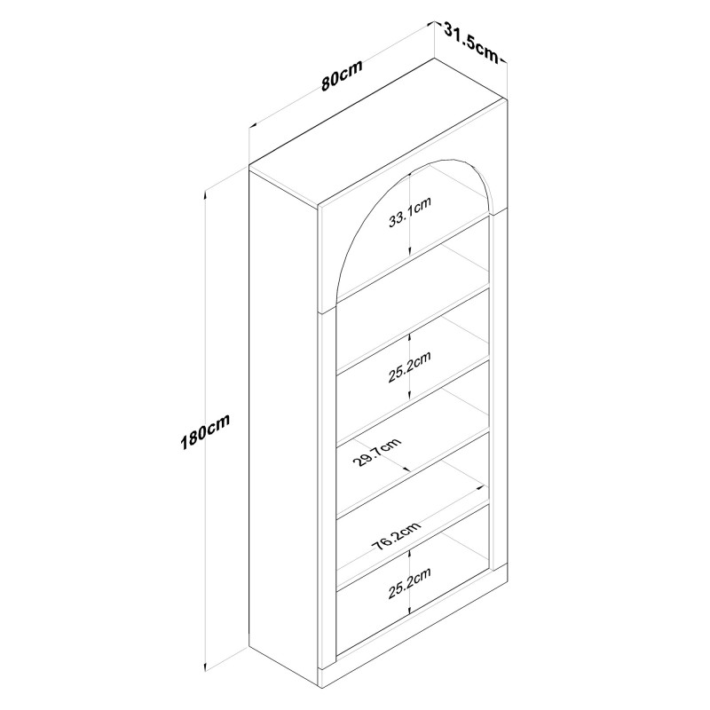 Βιβλιοθήκη - Hara - HC116 - 3142 - Χρώμα Λευκό -80x32x180εκ