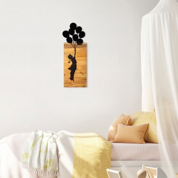 Decorative Wooden Wall Accessory Chıld And Balloons Black