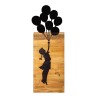 Wallxpert Decorative Wooden Wall Accessory Chıld And Balloons Black