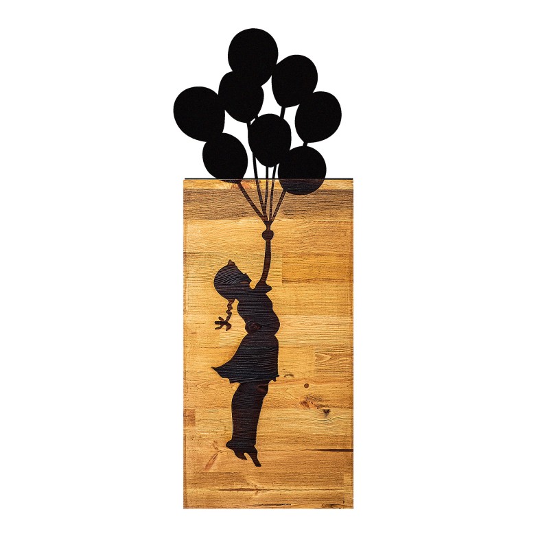 Wallxpert Decorative Wooden Wall Accessory Chıld And Balloons Black