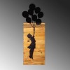 Wallxpert Decorative Wooden Wall Accessory Chıld And Balloons Black