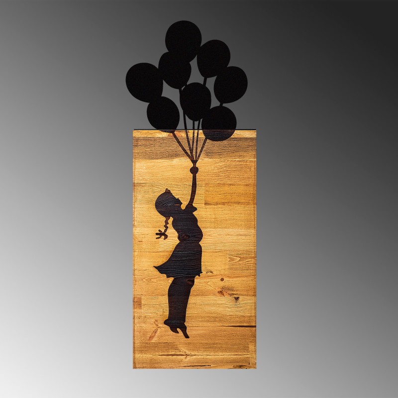 Wallxpert Decorative Wooden Wall Accessory Chıld And Balloons Black