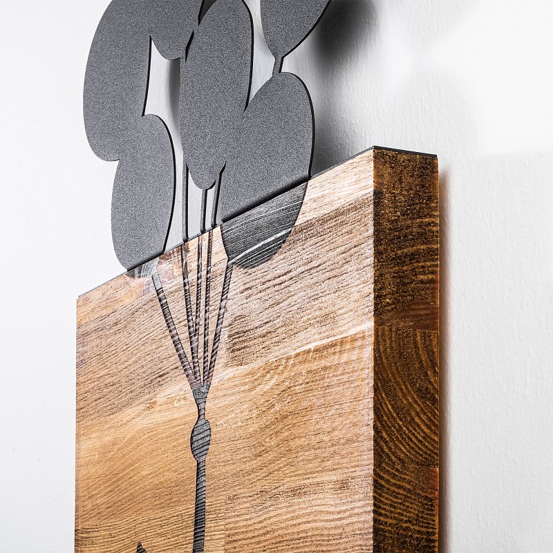 Wallxpert Decorative Wooden Wall Accessory Chıld And Balloons Black