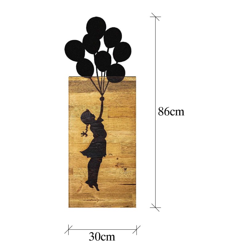 Wallxpert Decorative Wooden Wall Accessory Chıld And Balloons Black