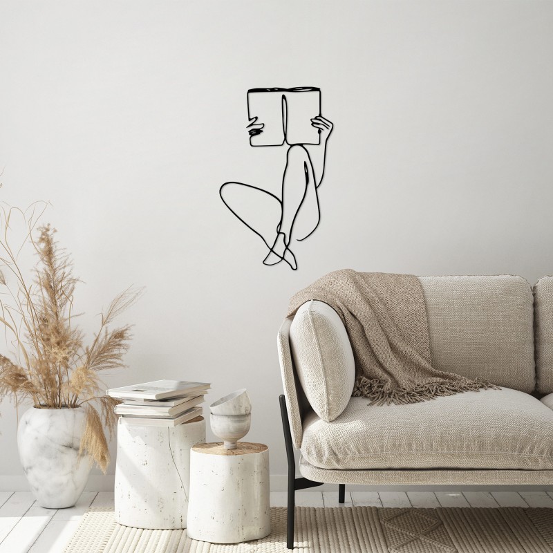 Wallxpert Decorative Metal Wall Accessory Book Reading - 494 Black